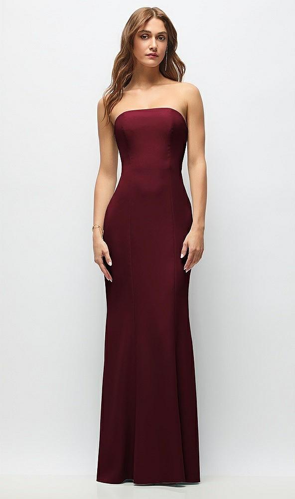 strapless fit and flare crepe maxi dress