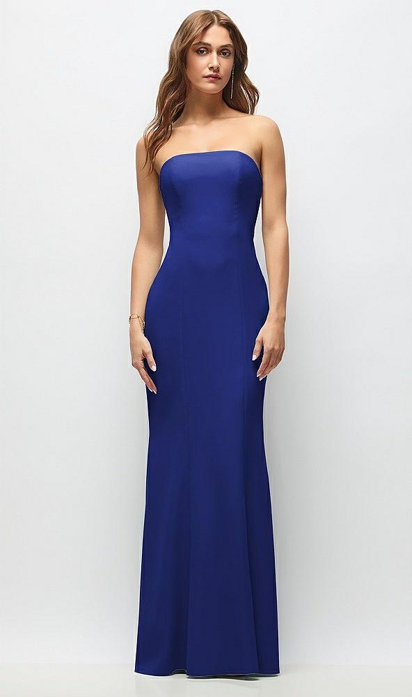 strapless fit and flare crepe maxi dress