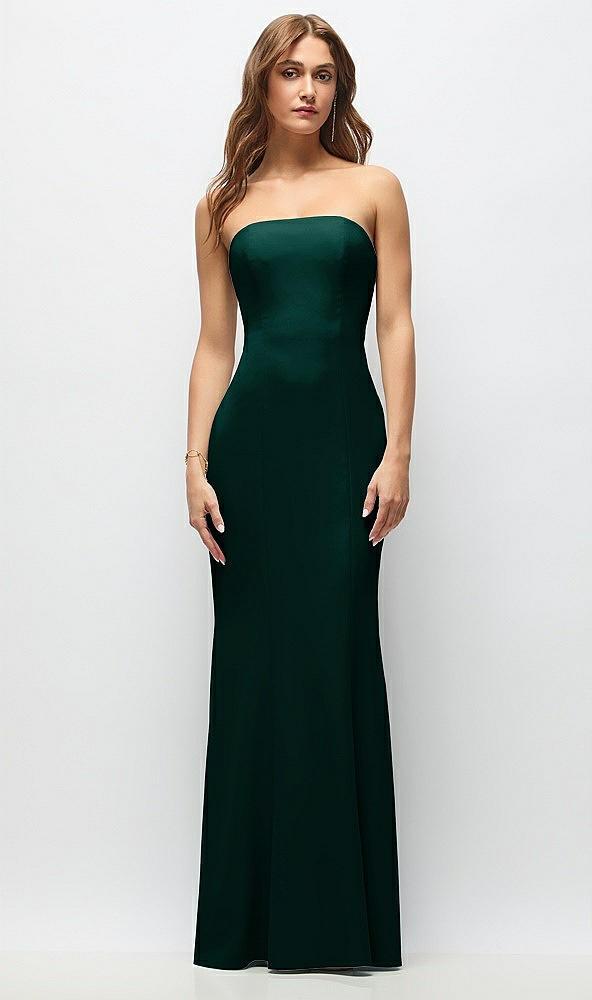 strapless fit and flare crepe maxi dress