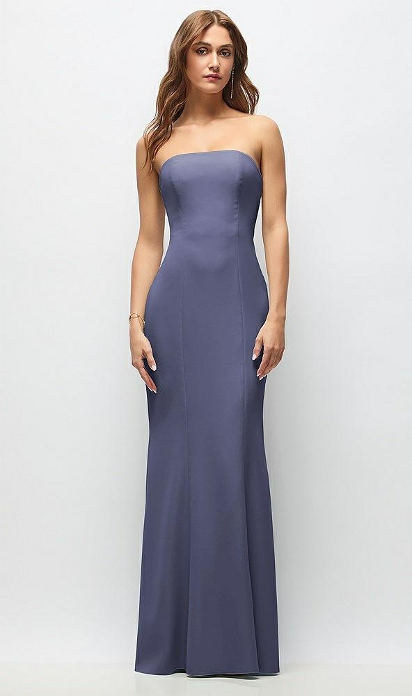 strapless fit and flare crepe maxi dress