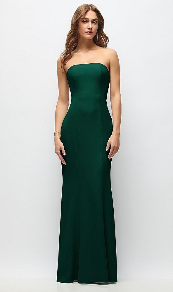 strapless fit and flare crepe maxi dress
