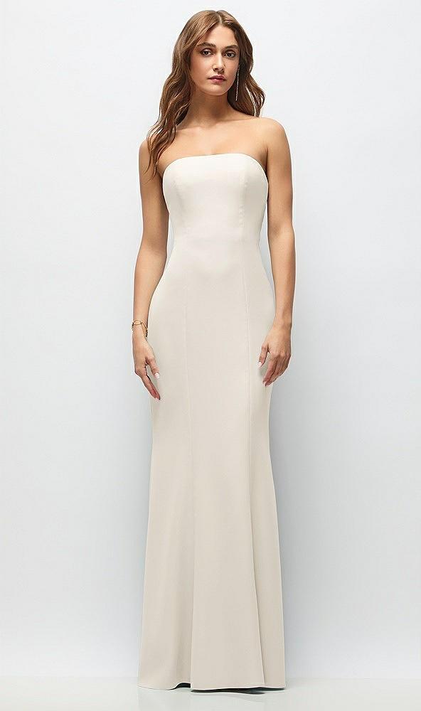 strapless fit and flare crepe maxi dress