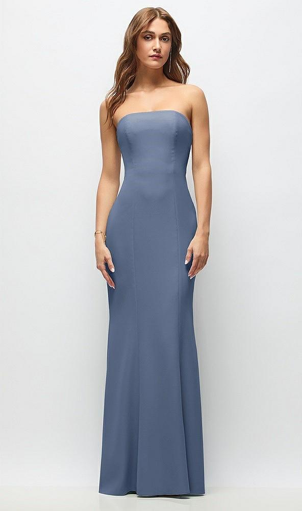strapless fit and flare crepe maxi dress
