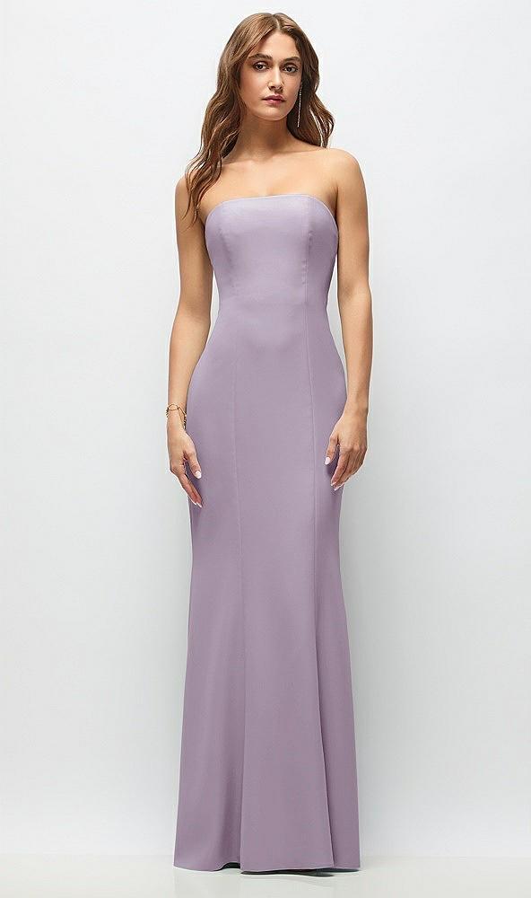 strapless fit and flare crepe maxi dress