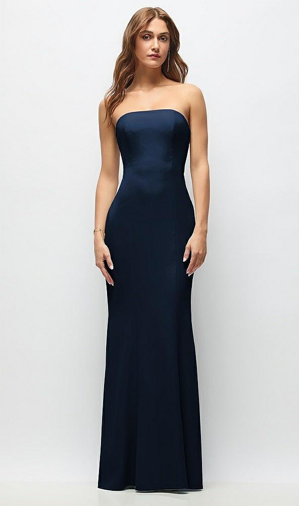 strapless fit and flare crepe maxi dress