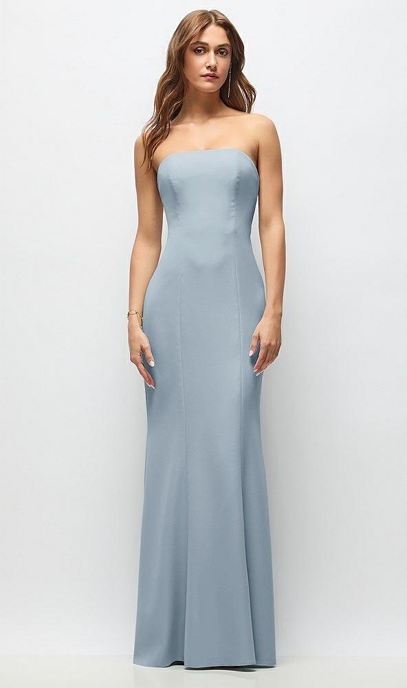 strapless fit and flare crepe maxi dress