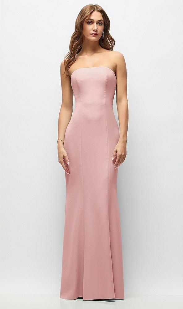 strapless fit and flare crepe maxi dress