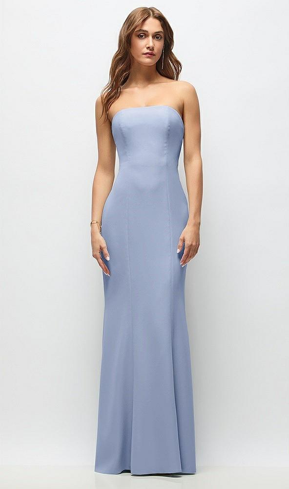 strapless fit and flare crepe maxi dress