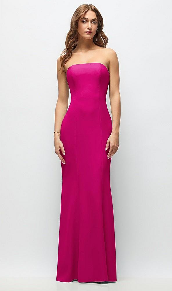 strapless fit and flare crepe maxi dress