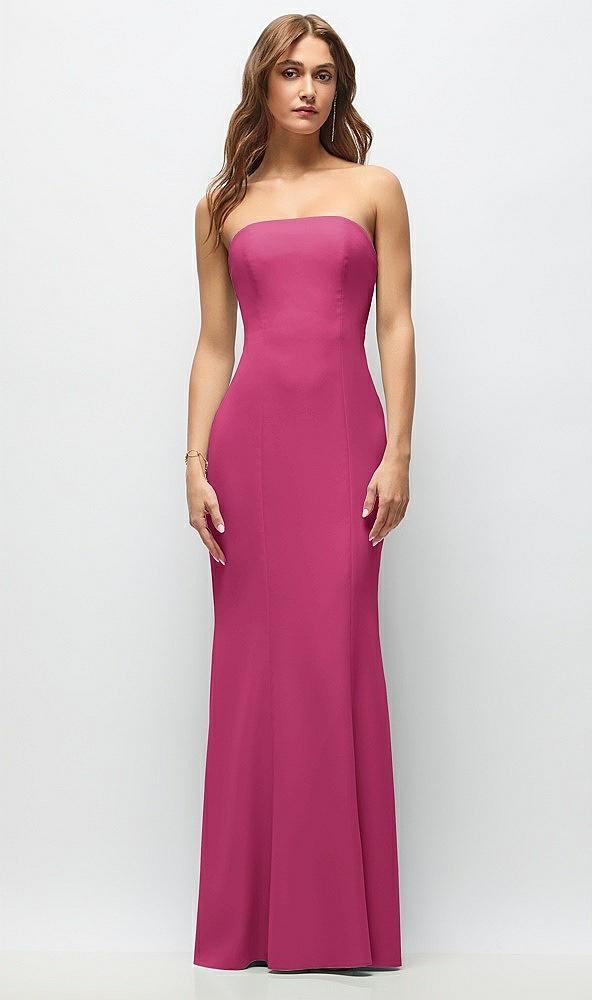 strapless fit and flare crepe maxi dress