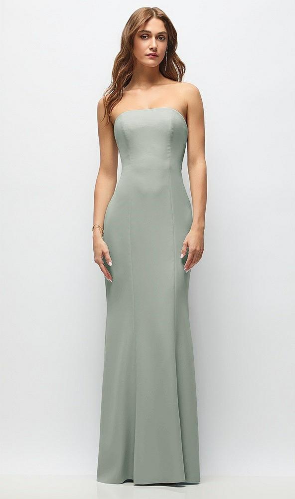 strapless fit and flare crepe maxi dress