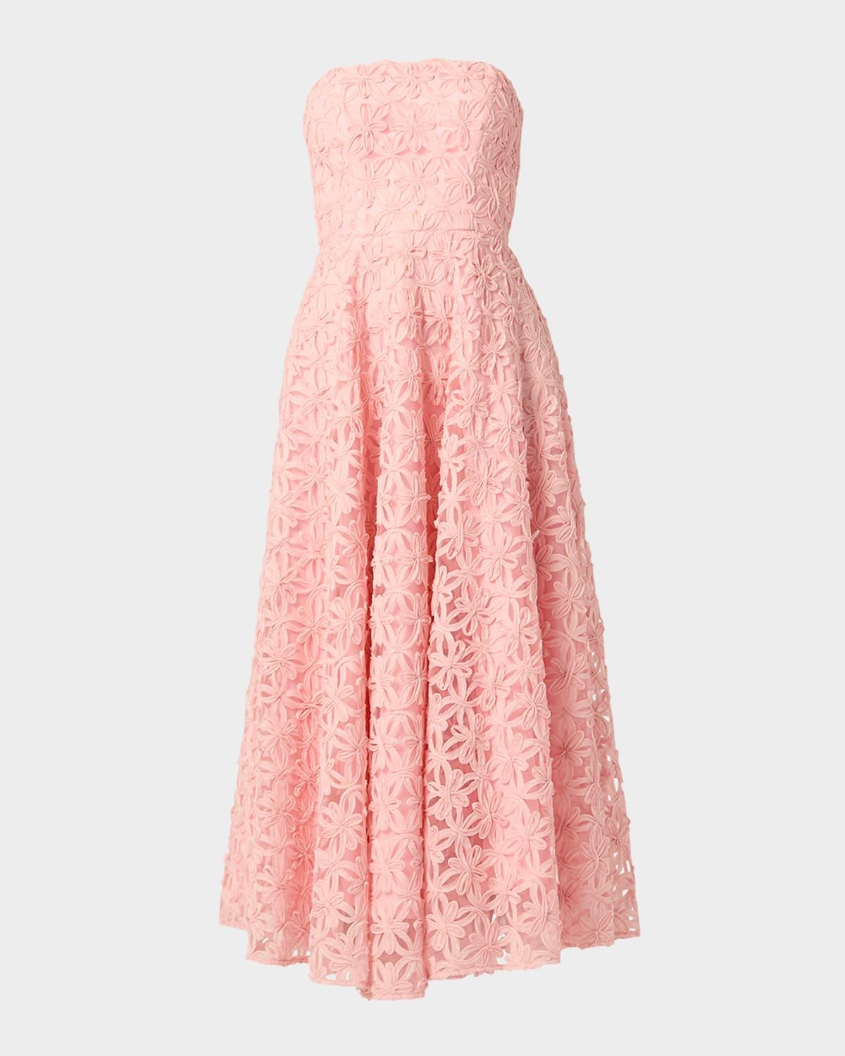 strapless floral applique maxi dress
