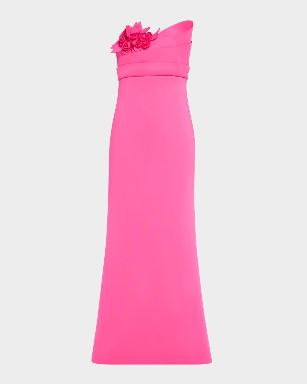 strapless floral applique scuba gown