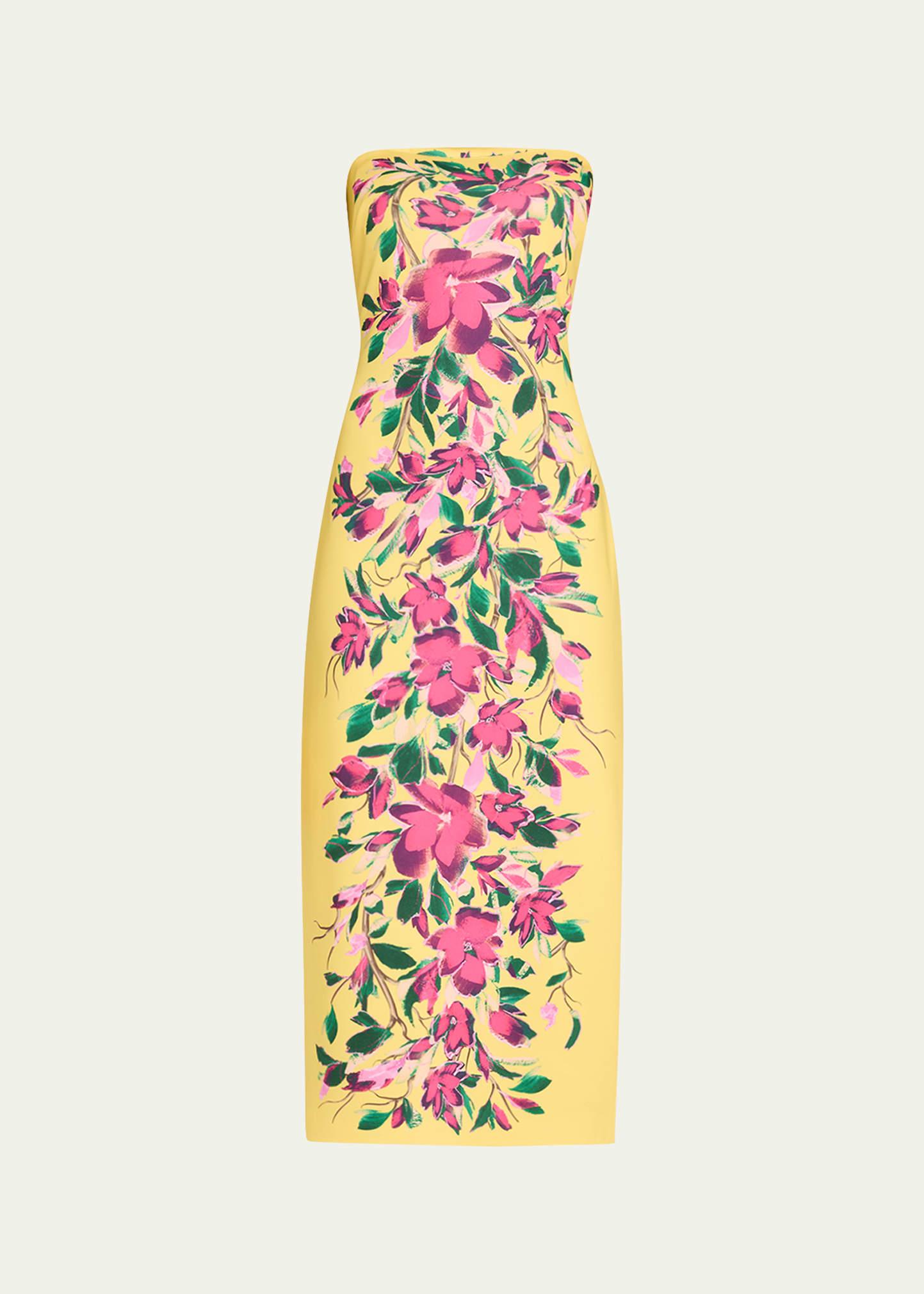 strapless floral-print bodycon midi dress