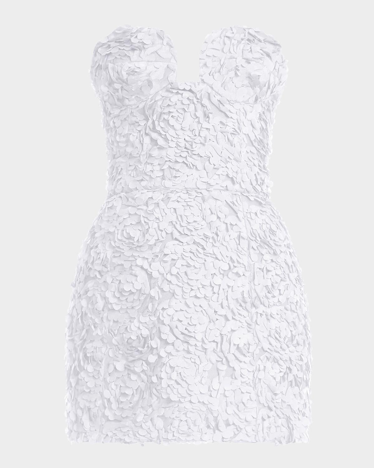 strapless floral ruffle mini dress