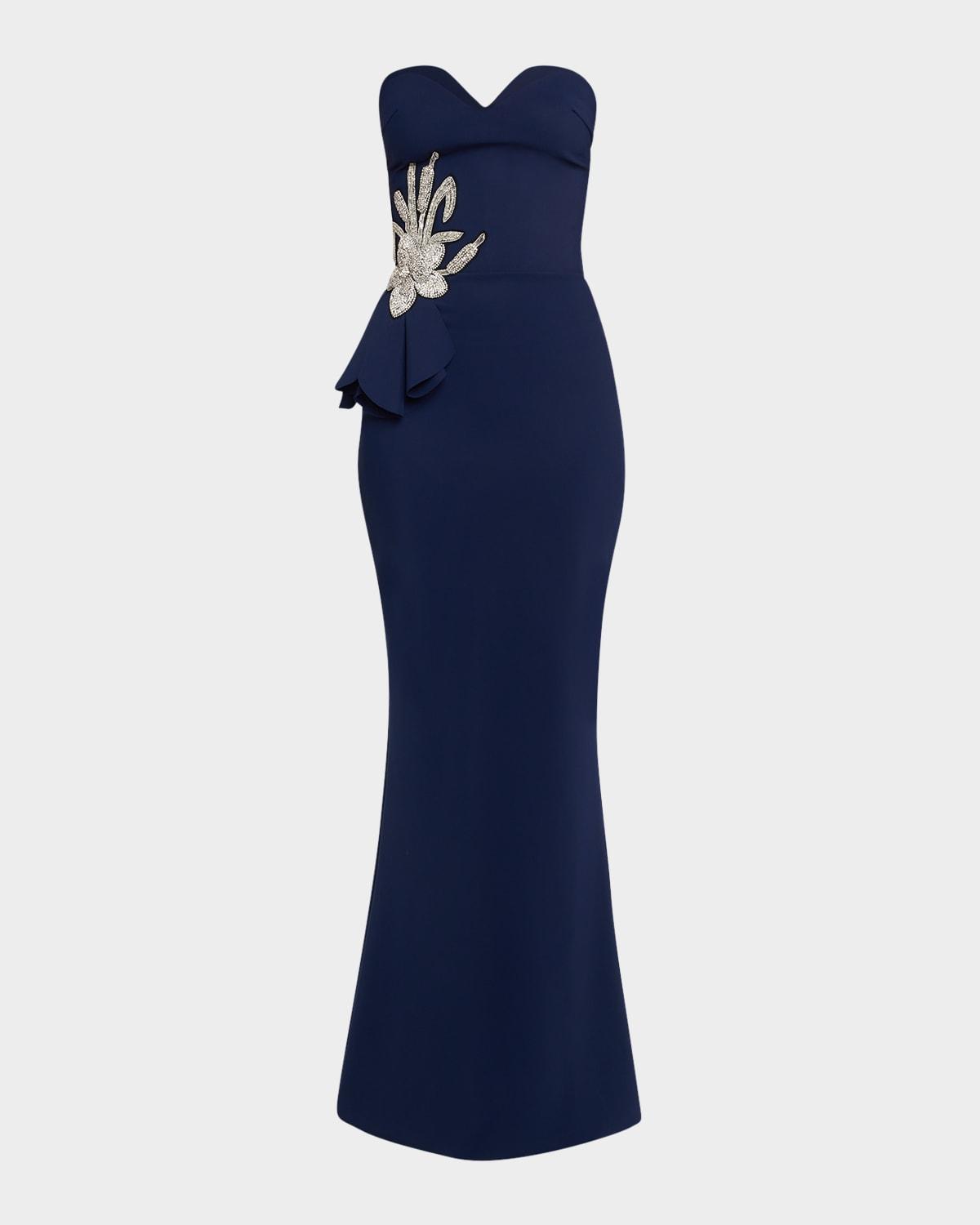 strapless flower-embellished mermaid gown