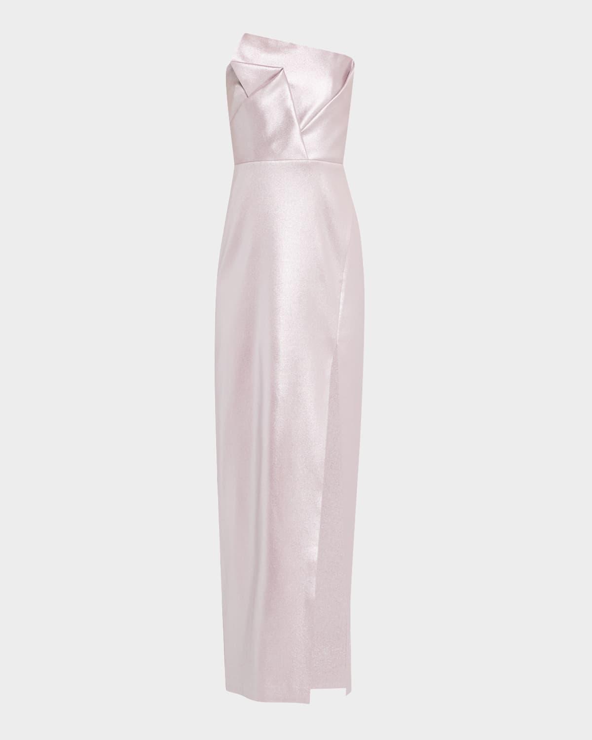 strapless foiled mikado column gown