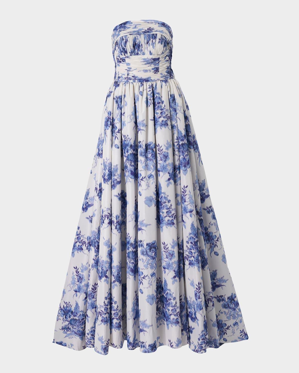 strapless gathered bodice ball gown