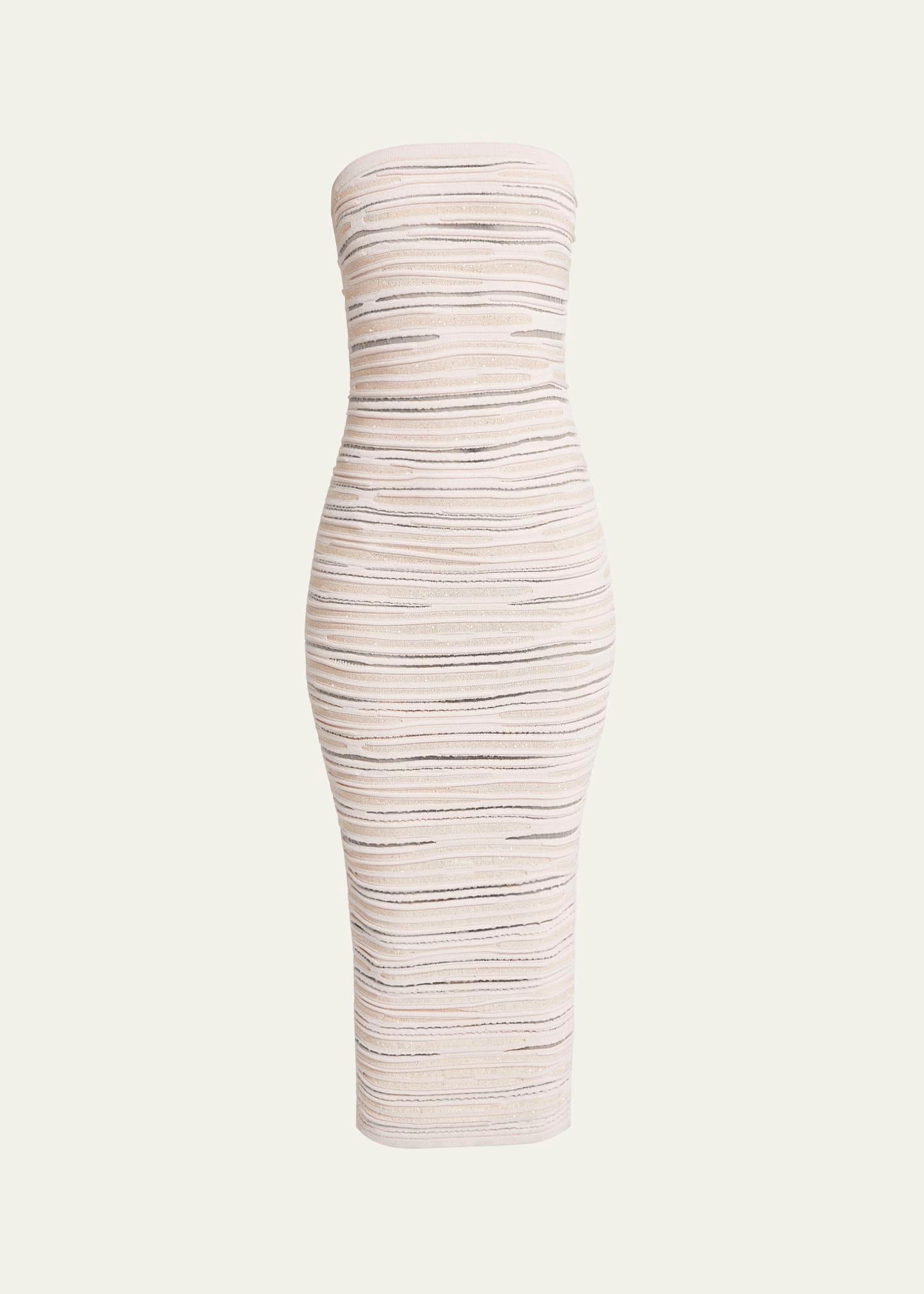strapless glitter body-con midi dress