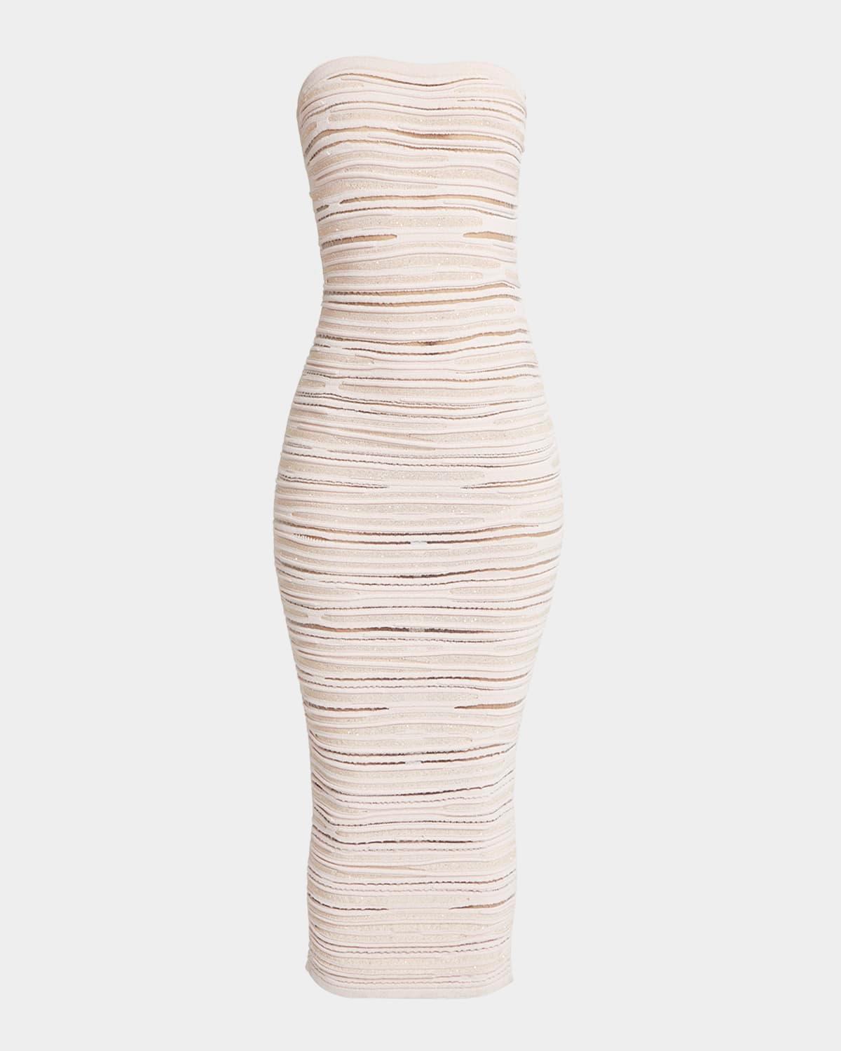strapless glitter body-con midi dress