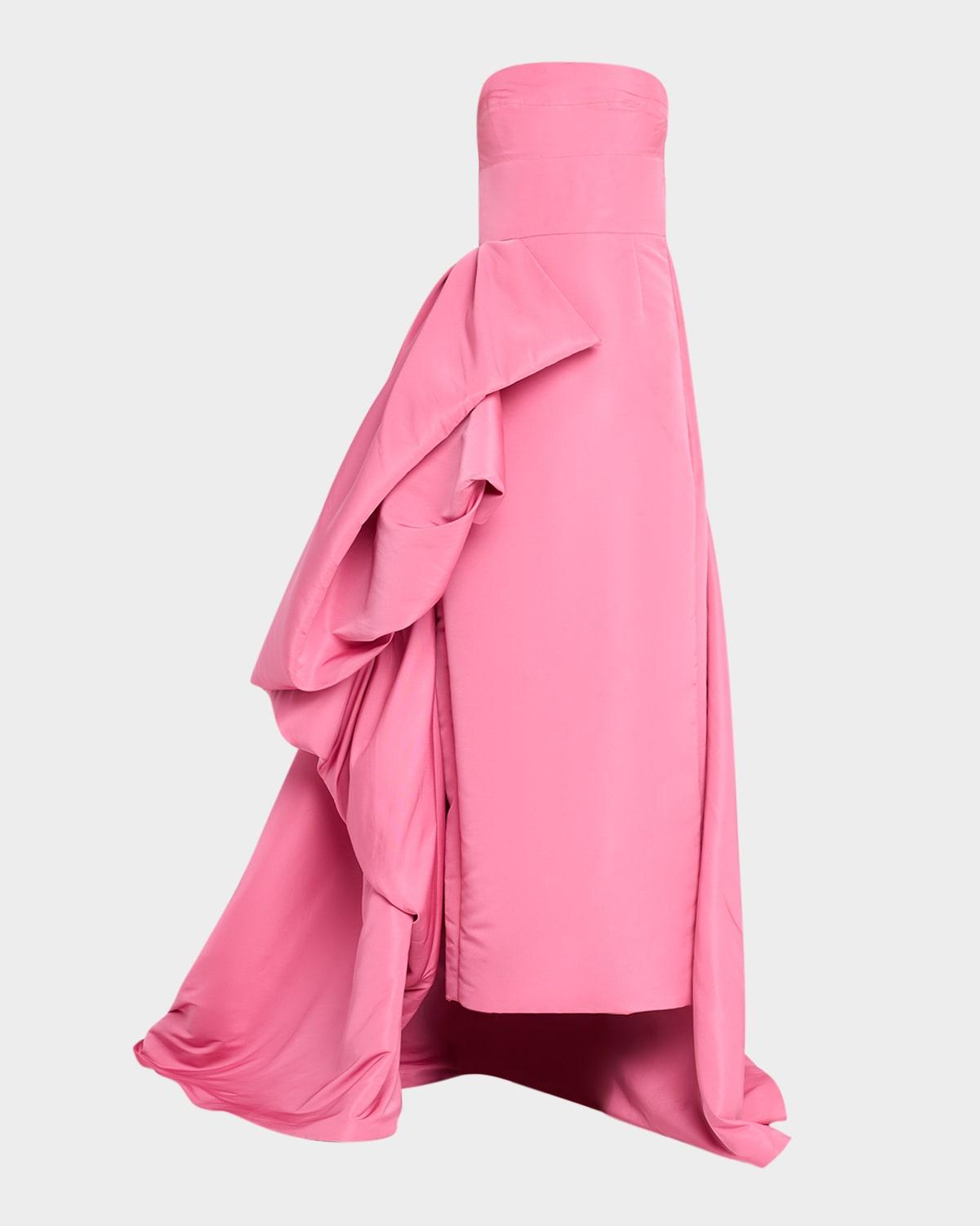 strapless gown w/ draped blossom train