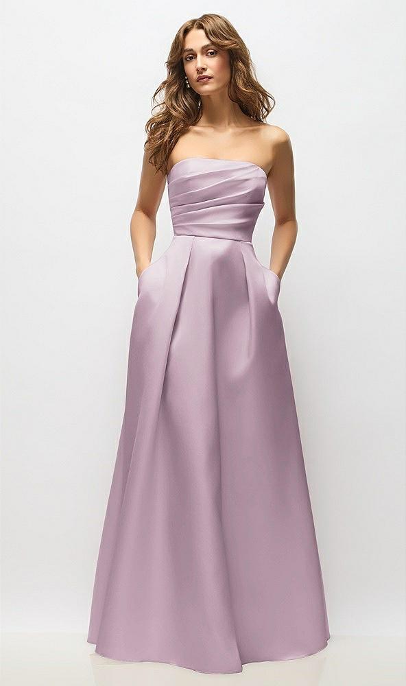 strapless hand-pleated bodice satin maxi dress with full pleated skirt