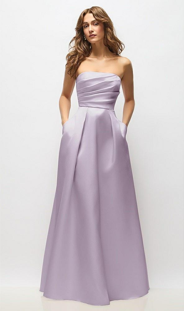 strapless hand-pleated bodice satin maxi dress with full pleated skirt