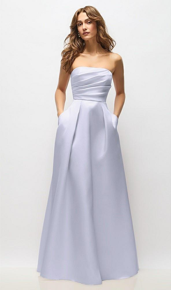 strapless hand-pleated bodice satin maxi dress with full pleated skirt