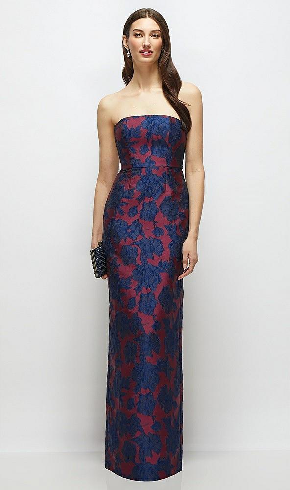 strapless heritage floral jacquard column dress with back slit