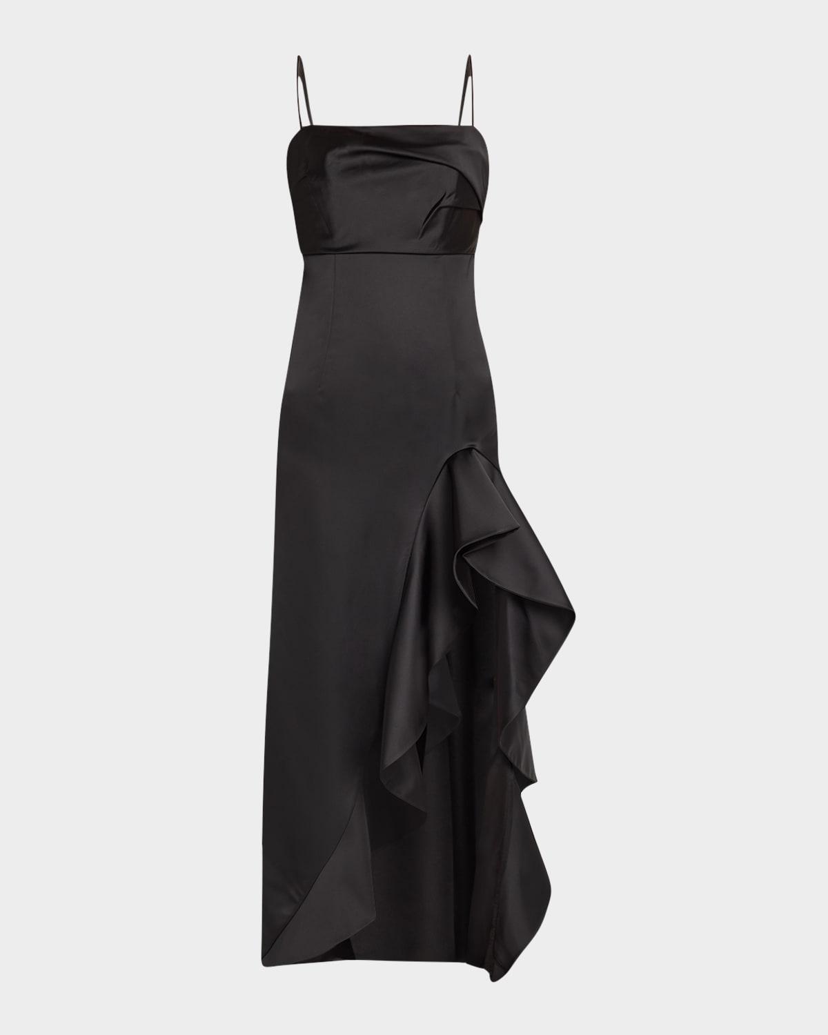 strapless high-low ruffle satin gown