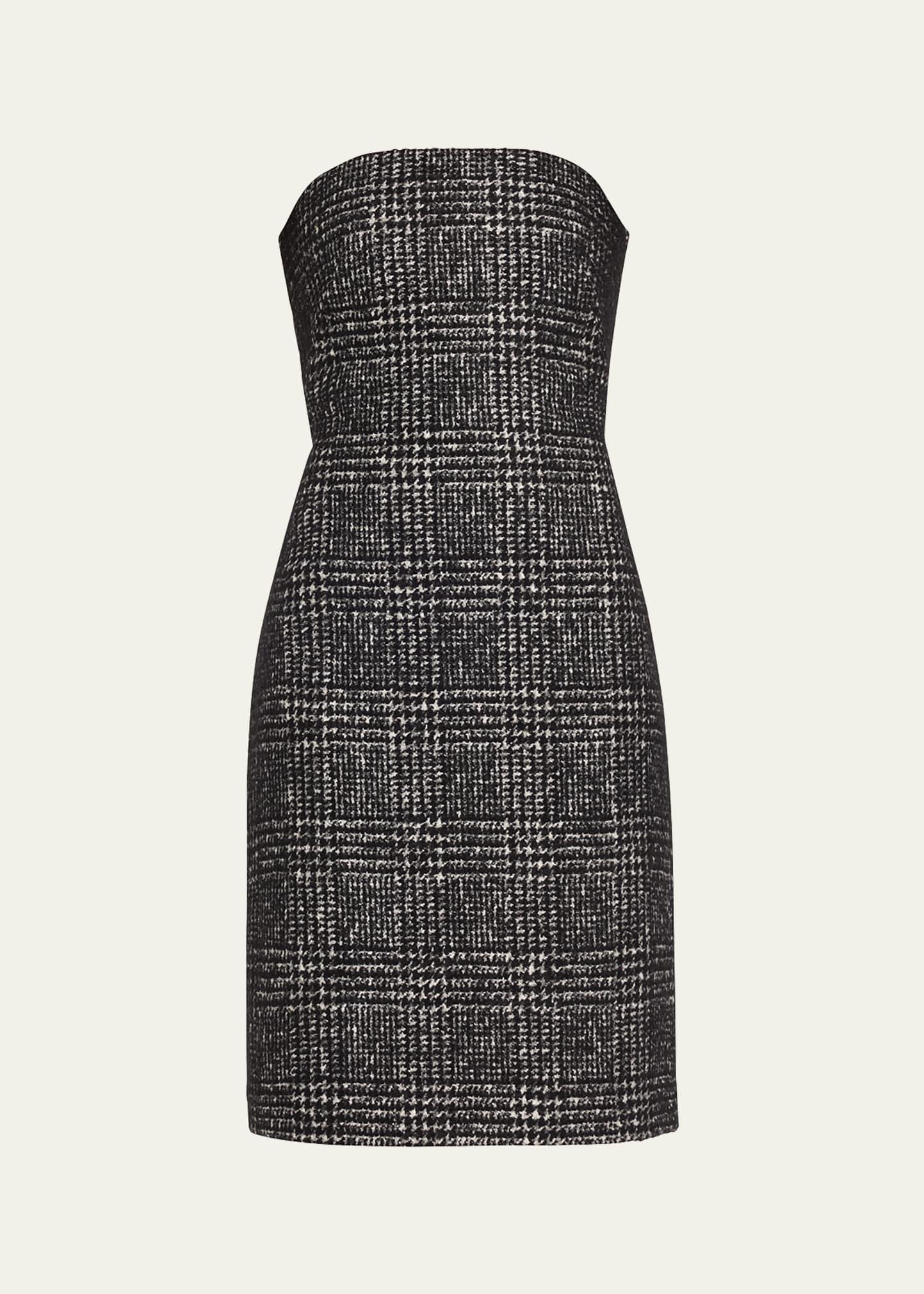 strapless houndstooth sheath dress