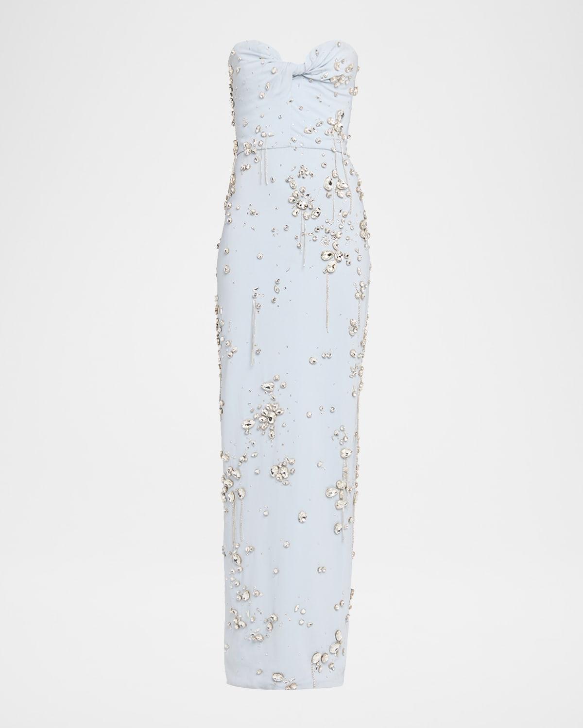 strapless jeweled column gown