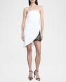 strapless lace-inset pleated mini dress