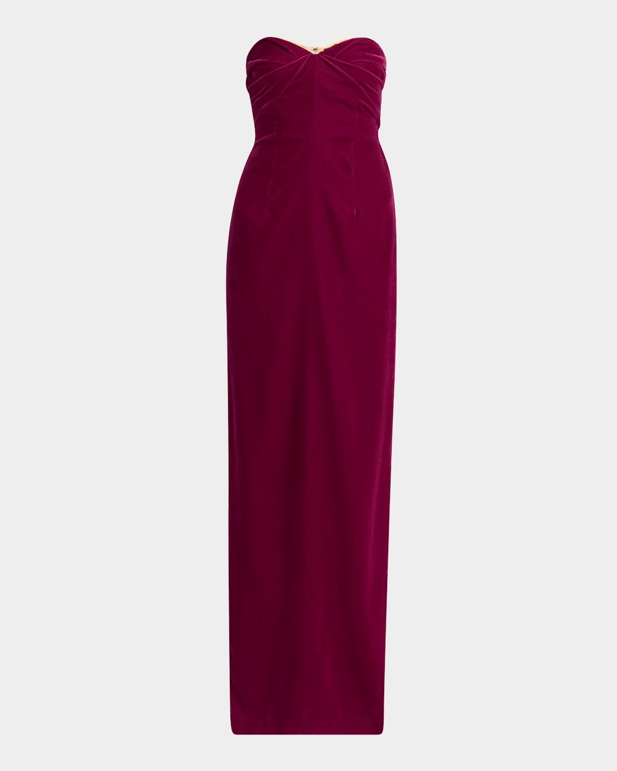 strapless lightweight velvet evening gown