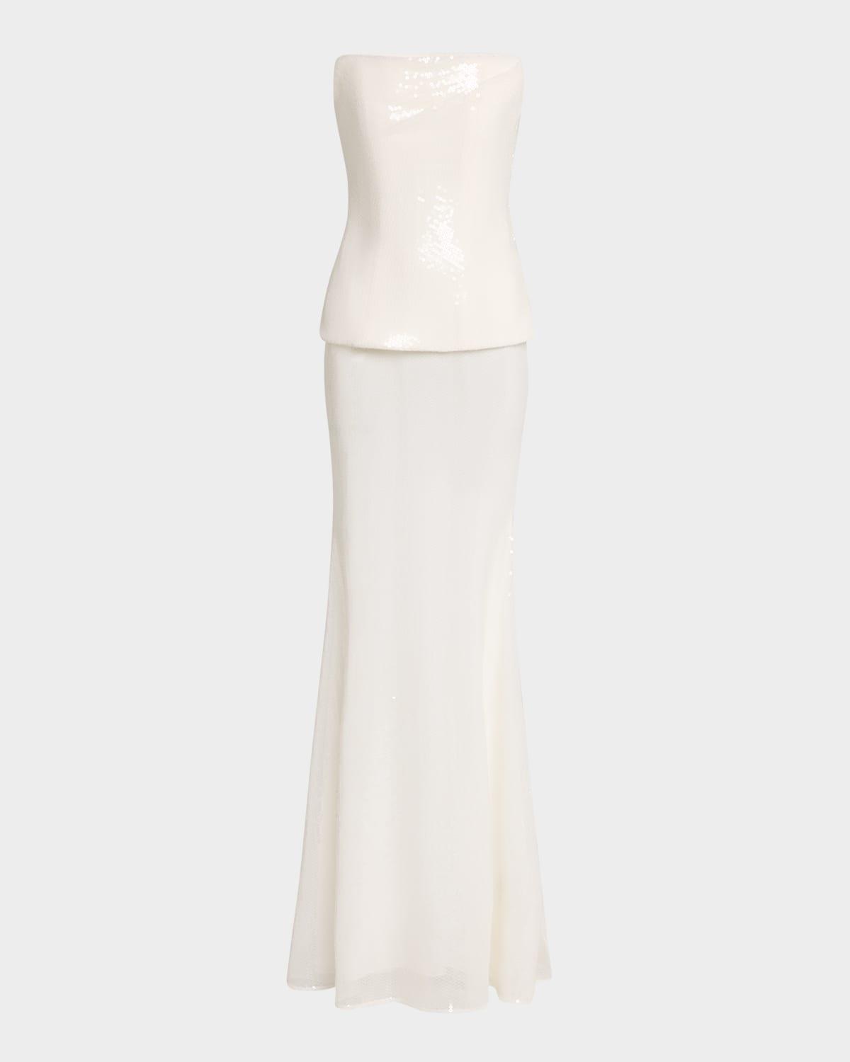 strapless longline corset sequin gown