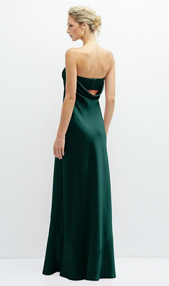 strapless maxi bias column dress with peek-a-boo corset back