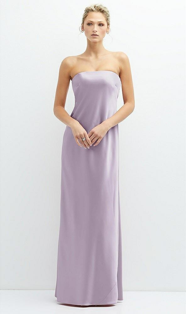 strapless maxi bias column dress with peek-a-boo corset back