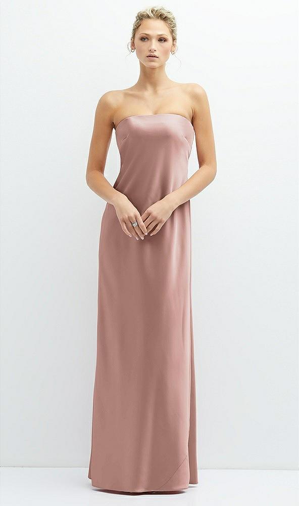 strapless maxi bias column dress with peek-a-boo corset back