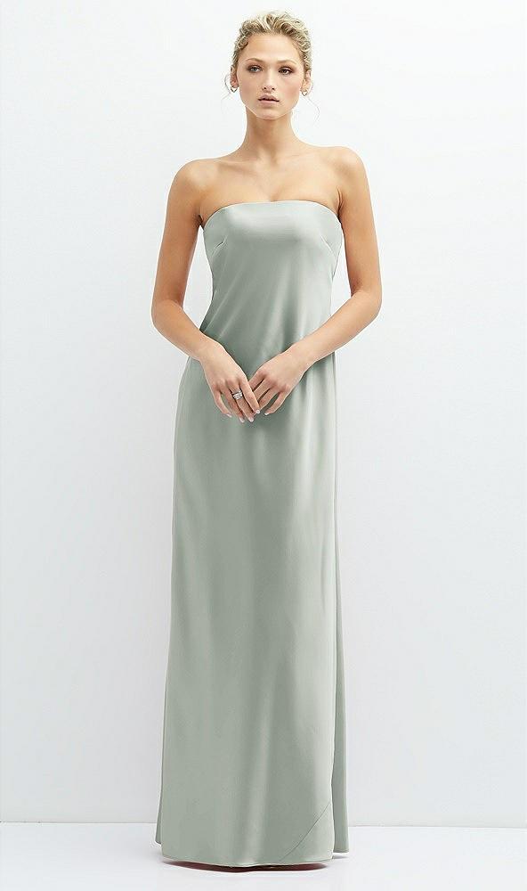 strapless maxi bias column dress with peek-a-boo corset back