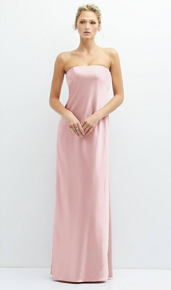 strapless maxi bias column dress with peek-a-boo corset back