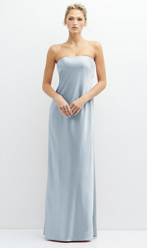 strapless maxi bias column dress with peek-a-boo corset back