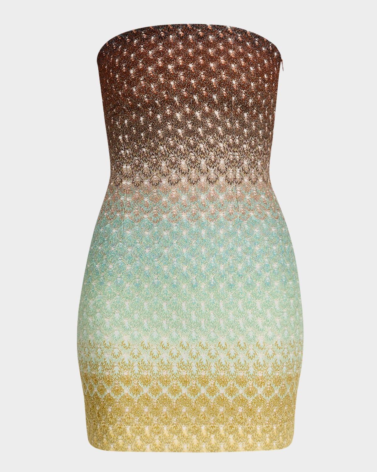 strapless metallic ombre crochet mini dress