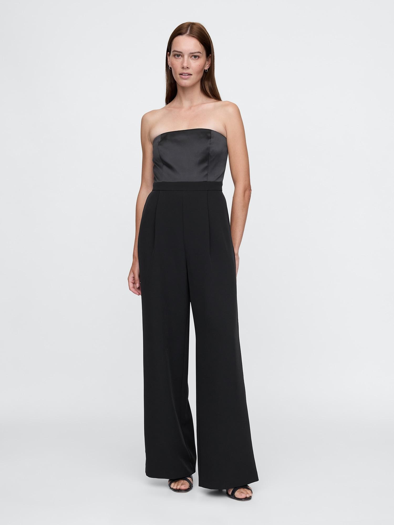 strapless mixed media jumpsuit
