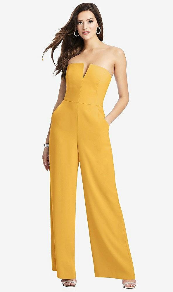 strapless notch crepe jumpsuit with pockets