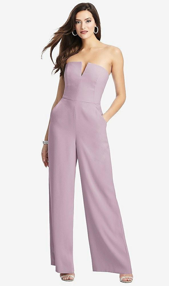 strapless notch crepe jumpsuit with pockets