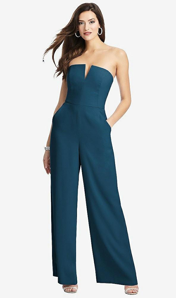 strapless notch crepe jumpsuit with pockets