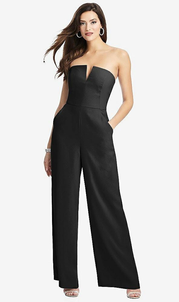 strapless notch crepe jumpsuit with pockets