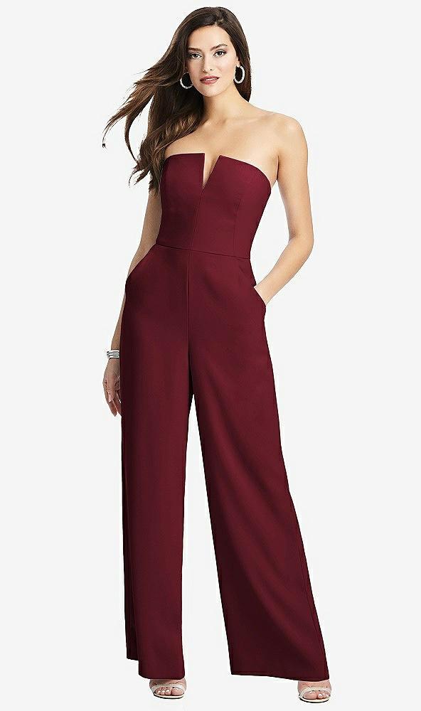 strapless notch crepe jumpsuit with pockets