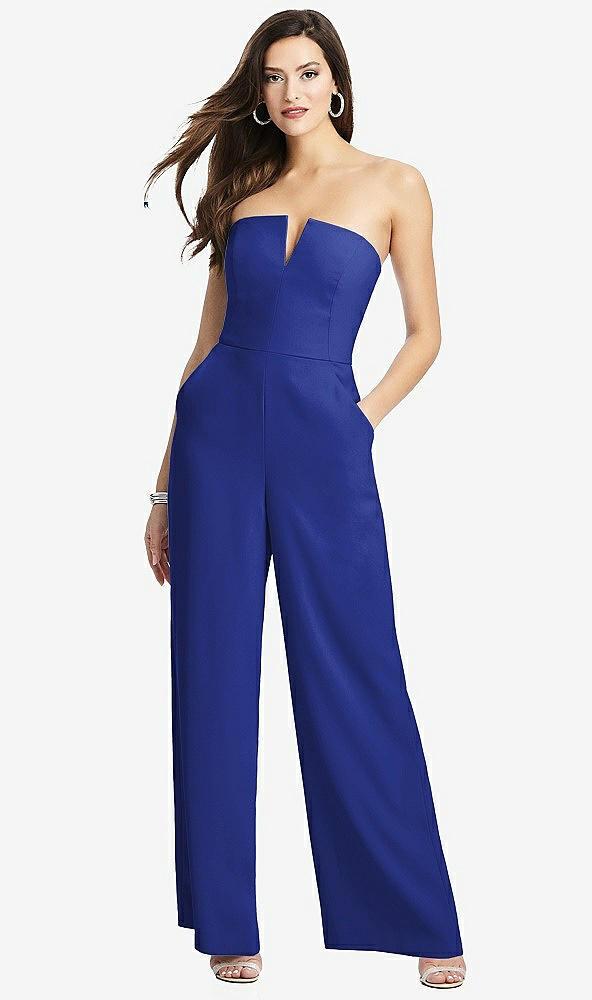 strapless notch crepe jumpsuit with pockets