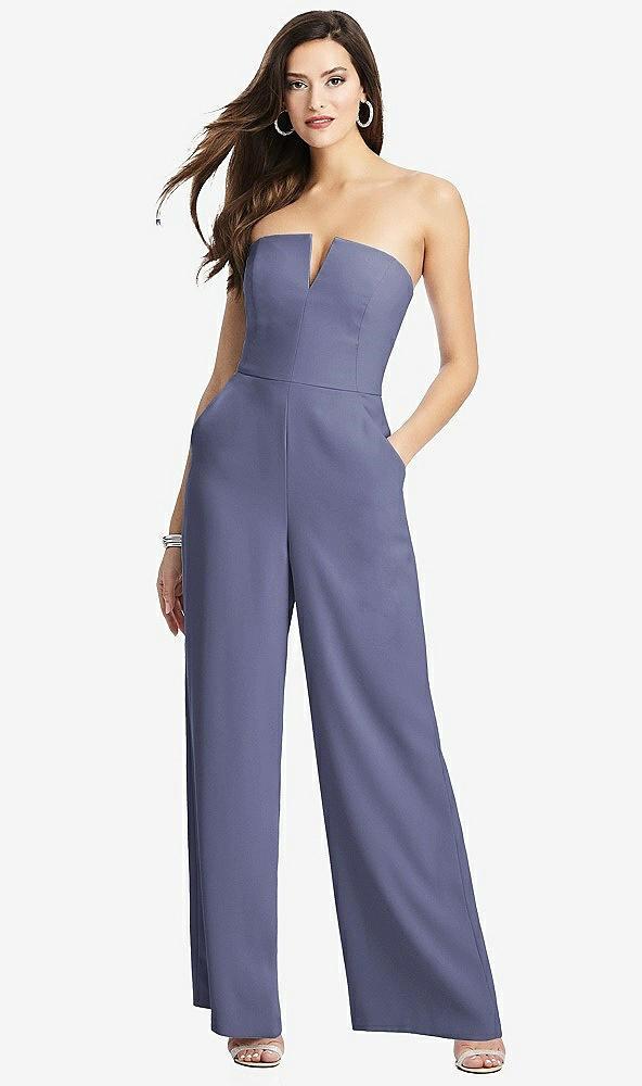 strapless notch crepe jumpsuit with pockets